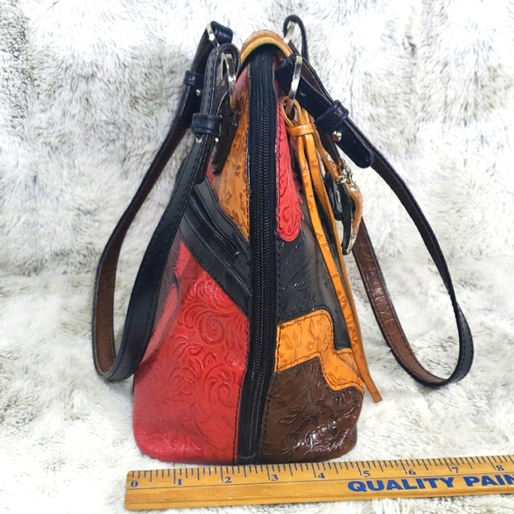 Vintage MC Marc Chantal Tooled Embossed Leather Multi Color Square Shoulder Bag - Picture 6 of 17